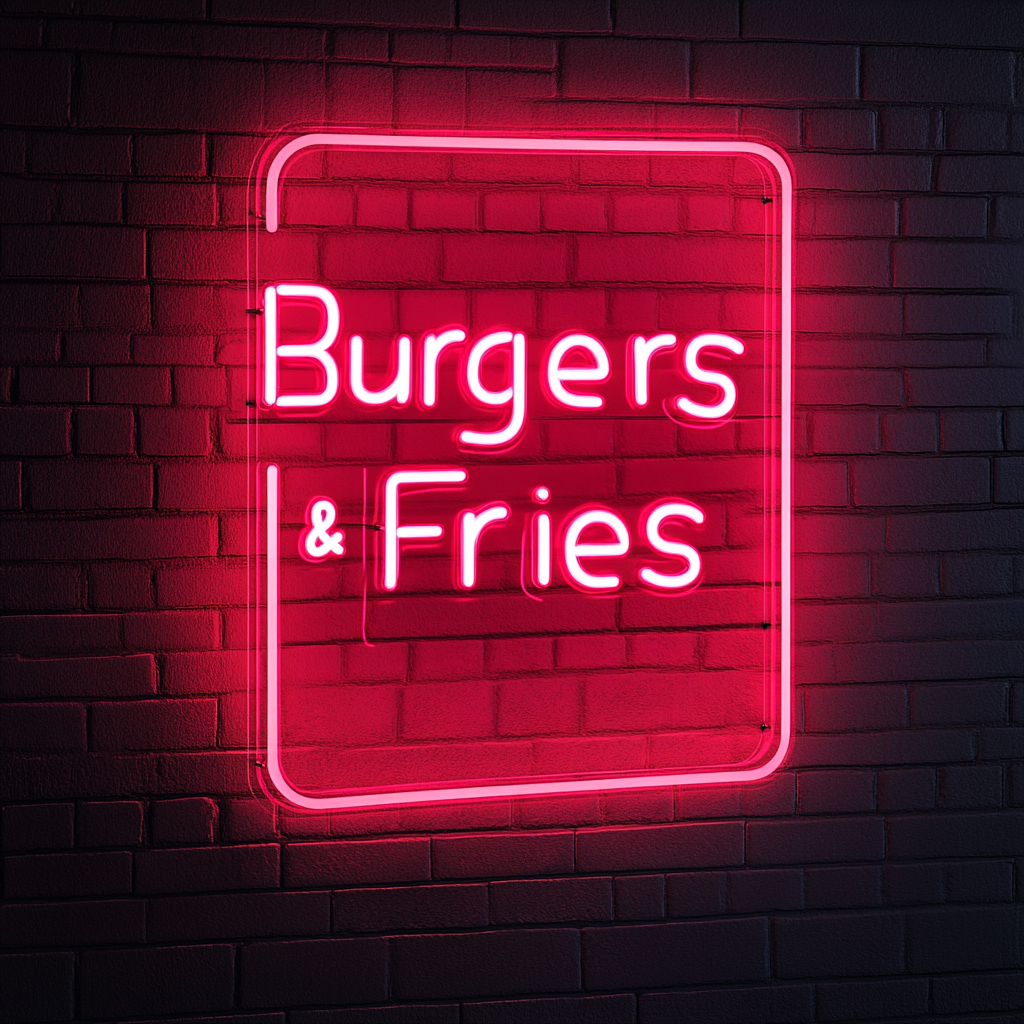 Burgers & Fries - Pink Neon Sign, 18 Inches