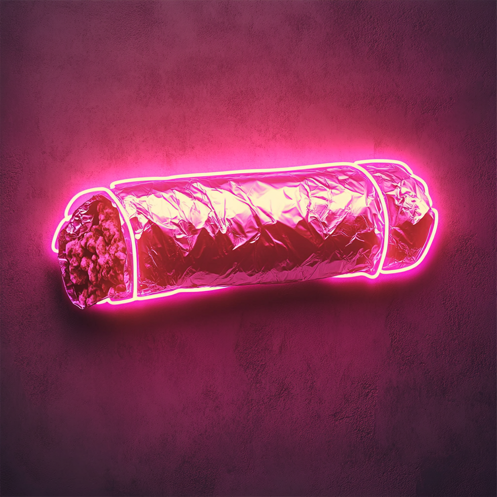 Burrito Wrapped in Foil - Pink Neon Sign, 18 Inches