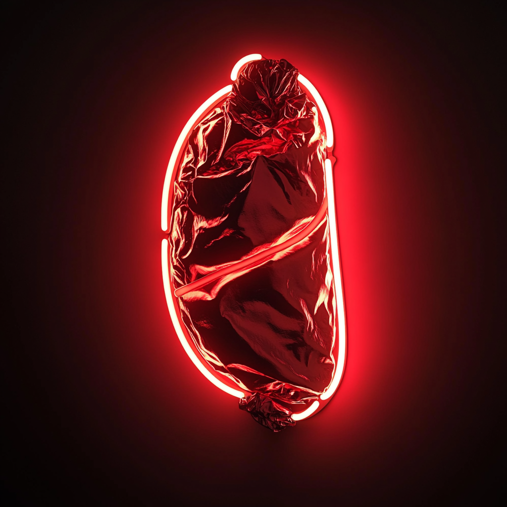 Burrito Wrapped in Foil - Red Neon Sign, 18 Inches