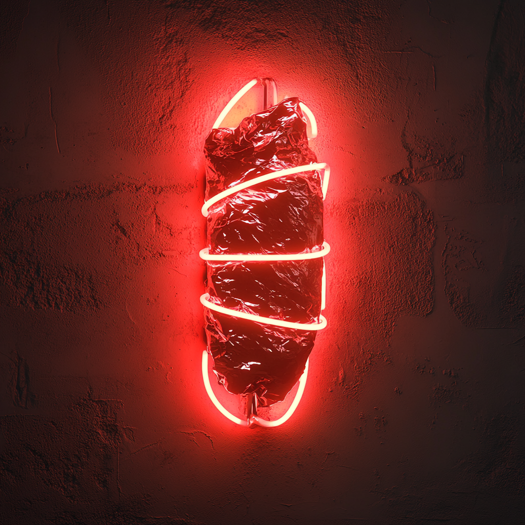 Burrito Wrapped in Foil - Red Neon Sign, 18 Inches