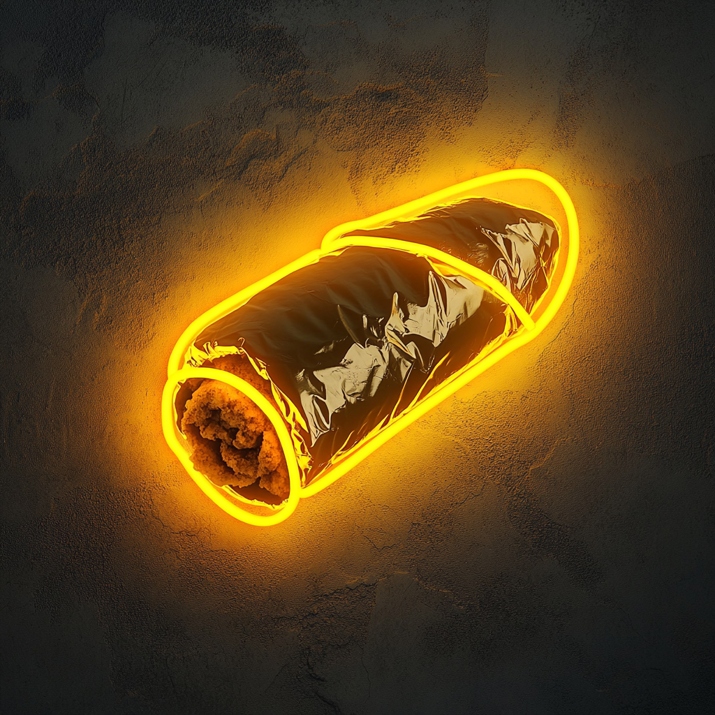Burrito Wrapped in Foil - Yellow Neon Sign, 18 Inches