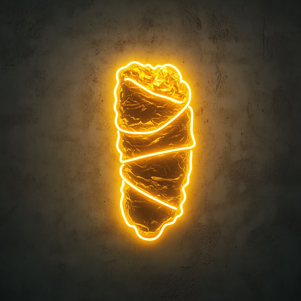 Burrito Wrapped in Foil - Yellow Neon Sign, 18 Inches