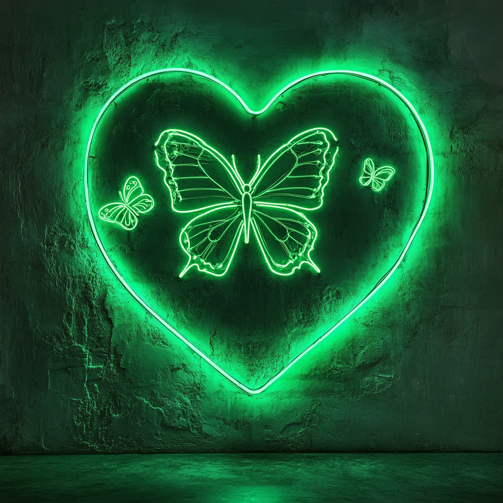 Butterfly Heart - Green Neon Sign, 24 Inches
