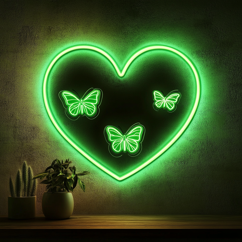 Butterfly Heart - Green Neon Sign, 18 Inches