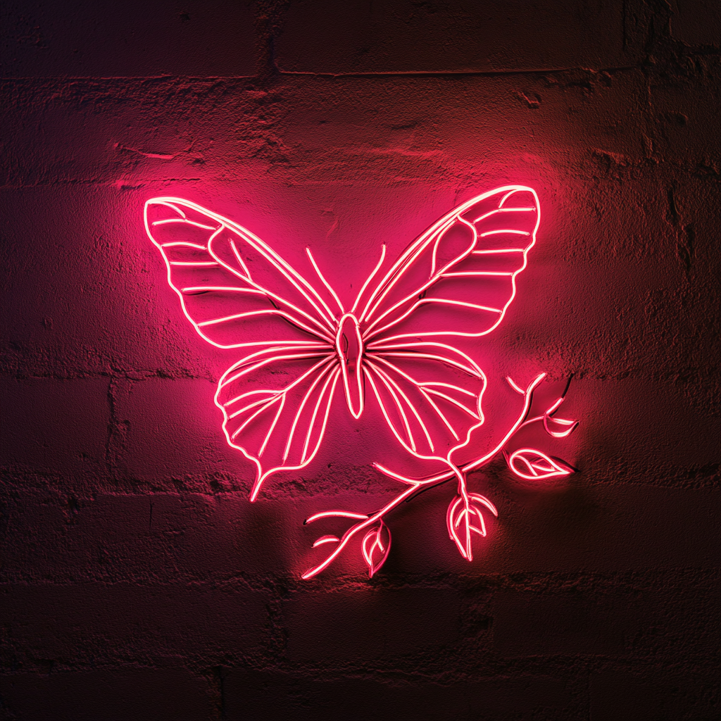 Butterfly on Branch - Pink Neon Sign, 18 Inches