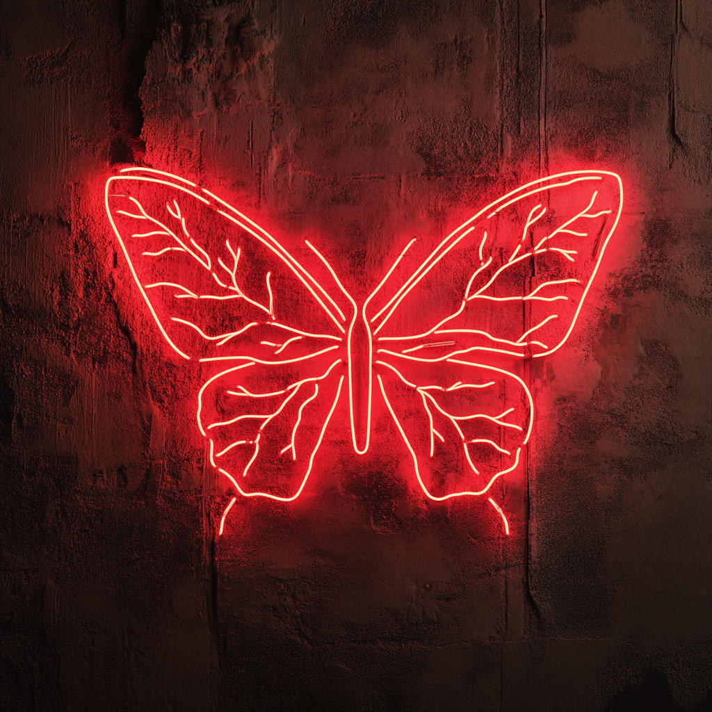 Butterfly on Branch - Red Neon Sign, 18 Inches