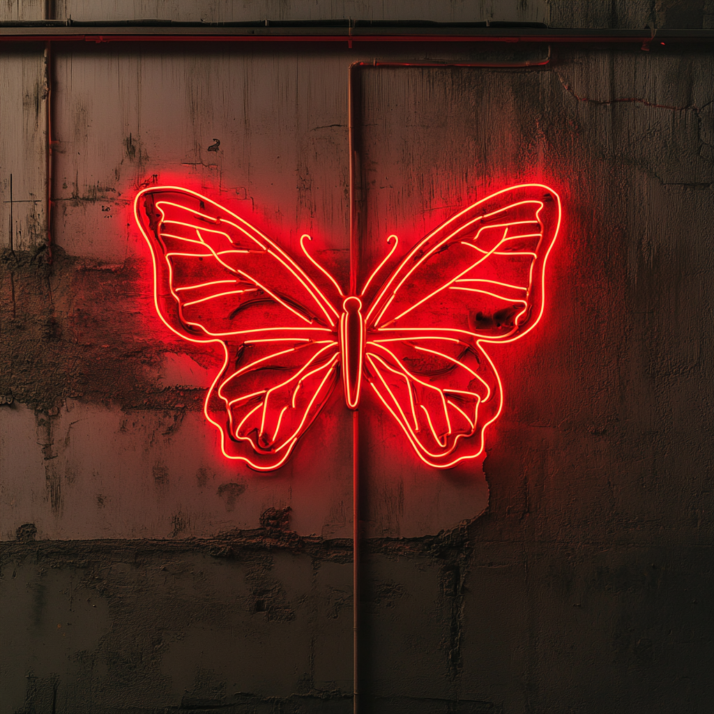 Butterfly on Branch - Red Neon Sign, 18 Inches