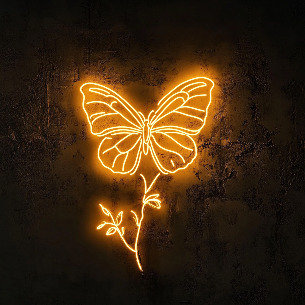 Butterfly on Branch - Yellow Neon Sign, 18 Inches