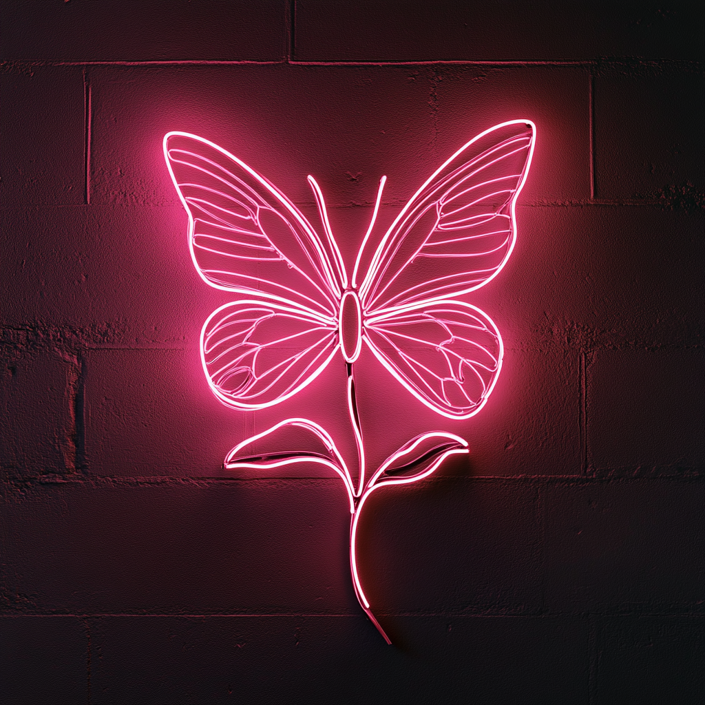 Butterfly on Flower - Pink Neon Sign, 24 Inches