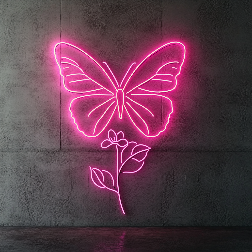 Butterfly on Flower - Pink Neon Sign, 24 Inches