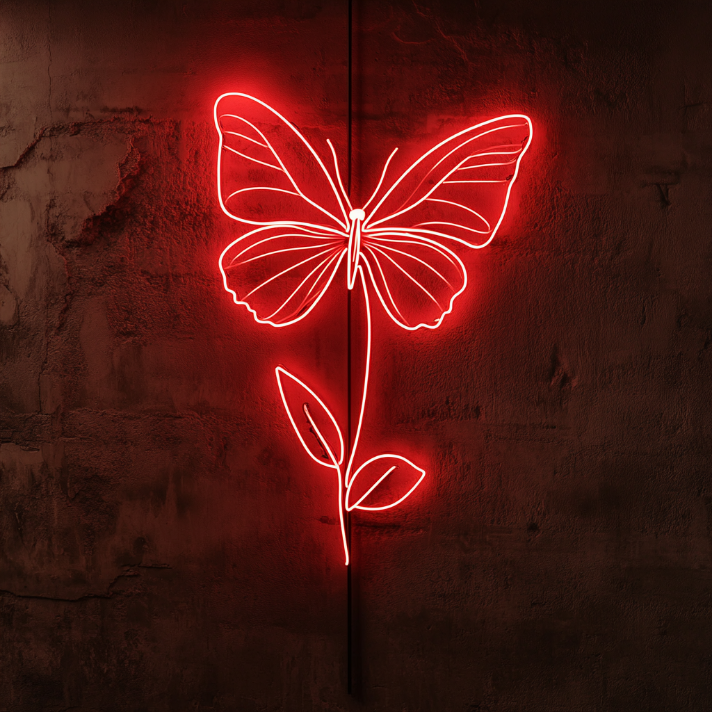 Butterfly on Flower - Red Neon Sign, 24 Inches