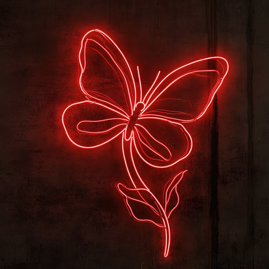 Butterfly on Flower - Red Neon Sign, 24 Inches
