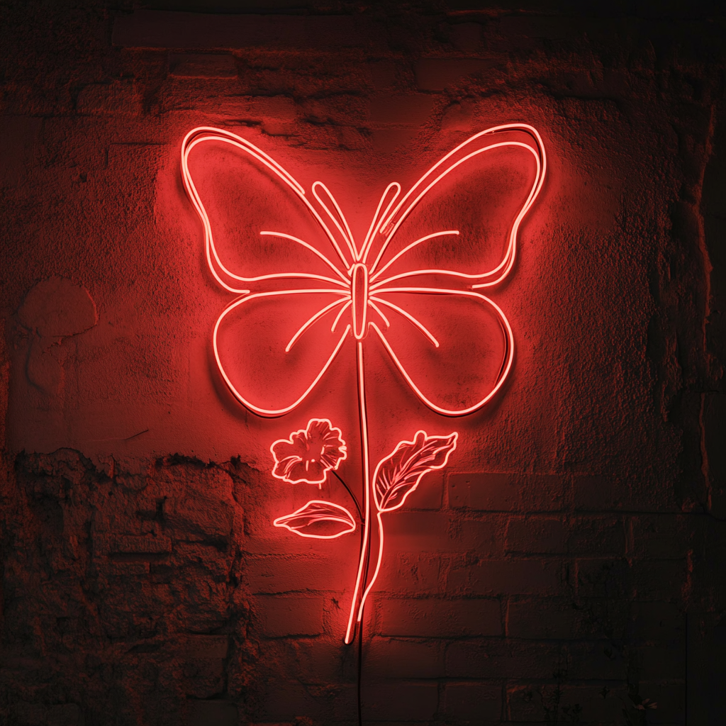 Butterfly on Flower - Red Neon Sign, 24 Inches