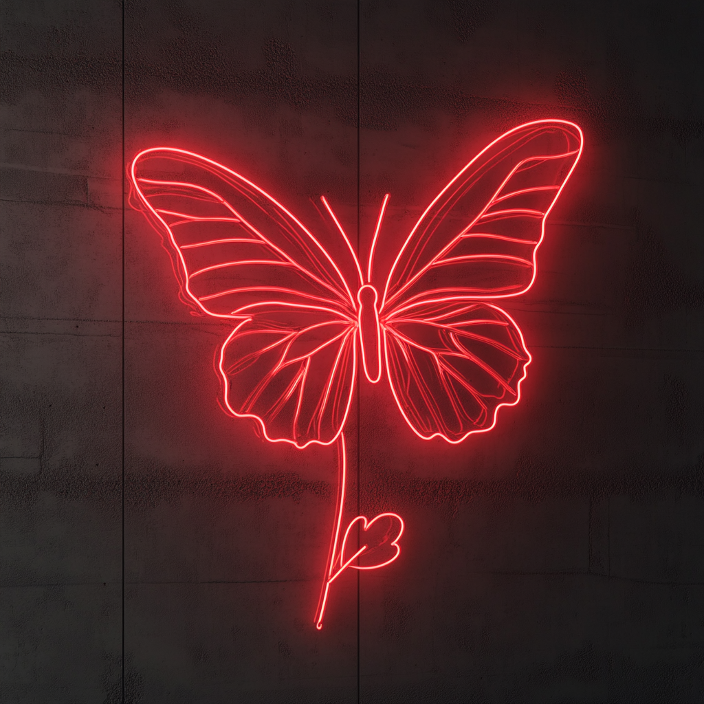 Butterfly on Flower - Red Neon Sign, 24 Inches