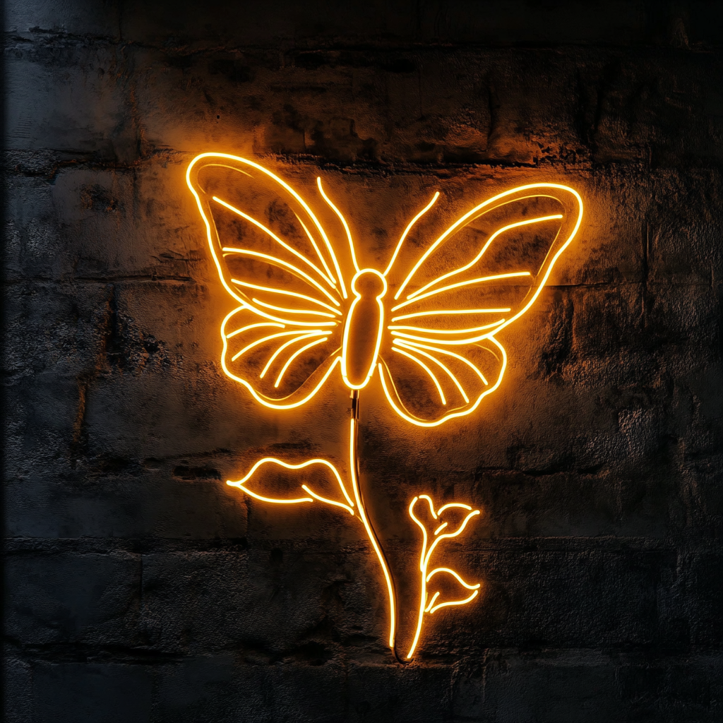 Butterfly on Flower - Yellow Neon Sign, 24 Inches