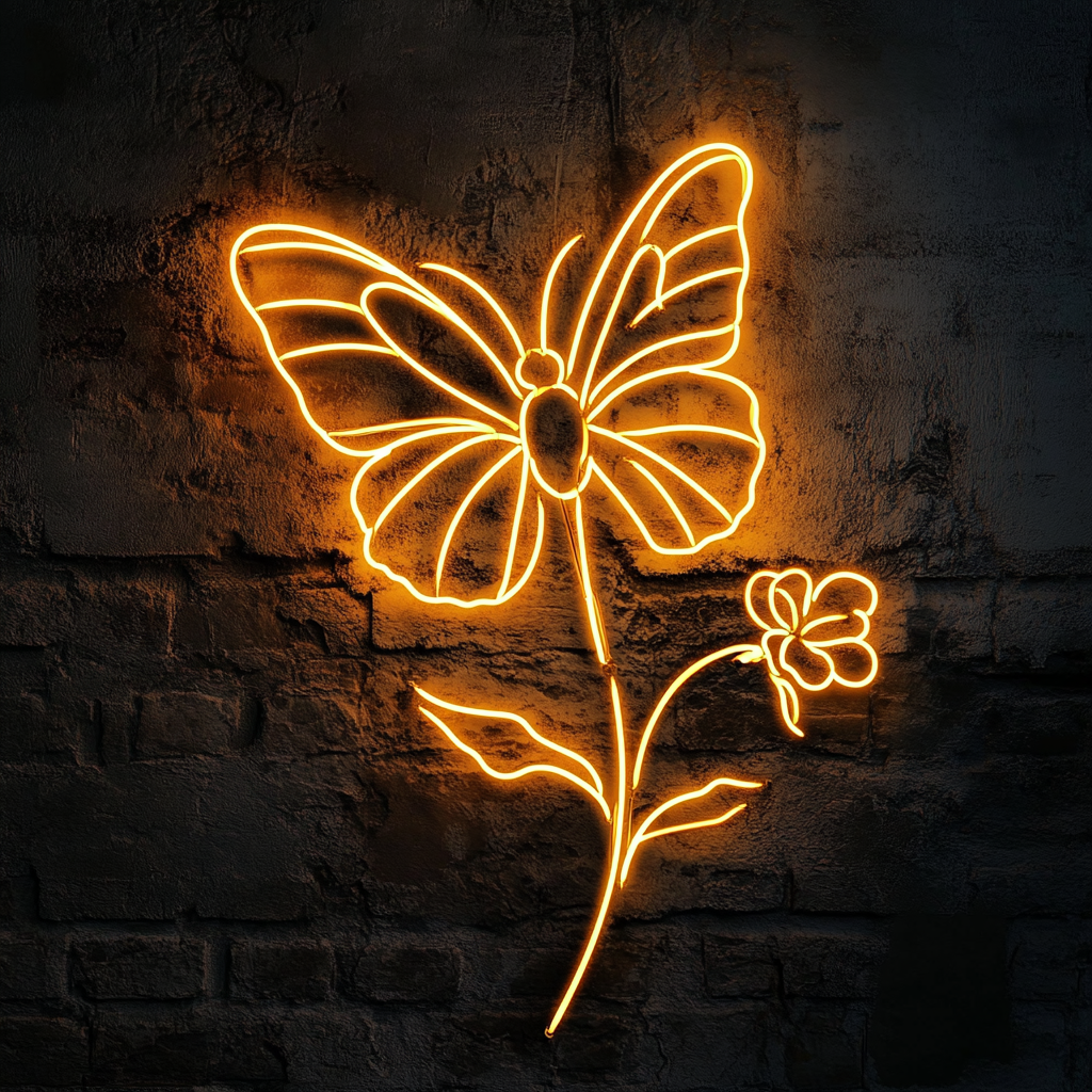 Butterfly on Flower - Yellow Neon Sign, 24 Inches