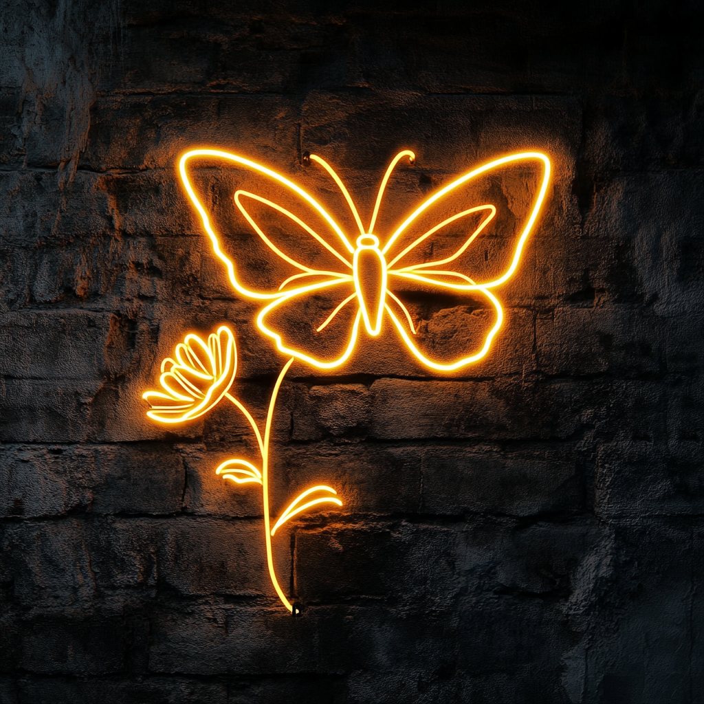 Butterfly on Flower - Yellow Neon Sign, 24 Inches