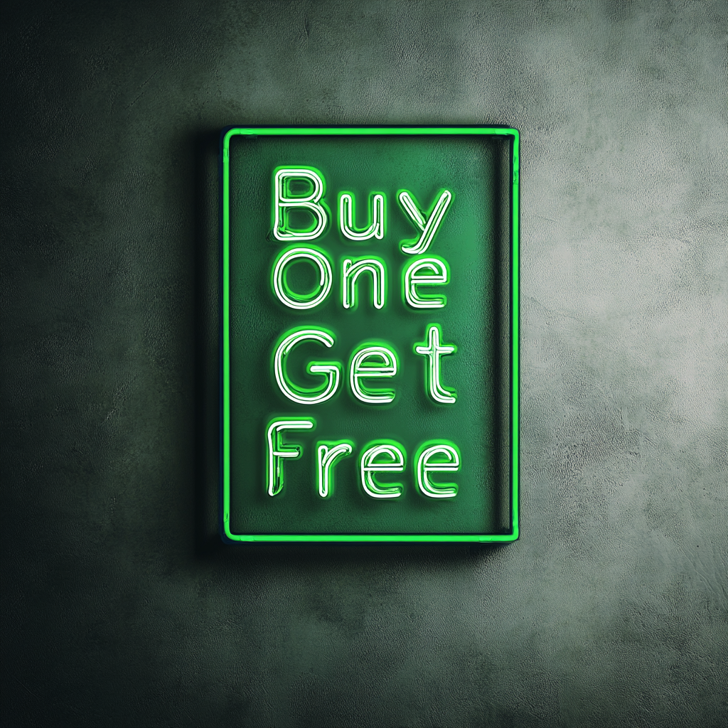 "Buy One Get One Free" - Green Neon Sign, 18 Inches