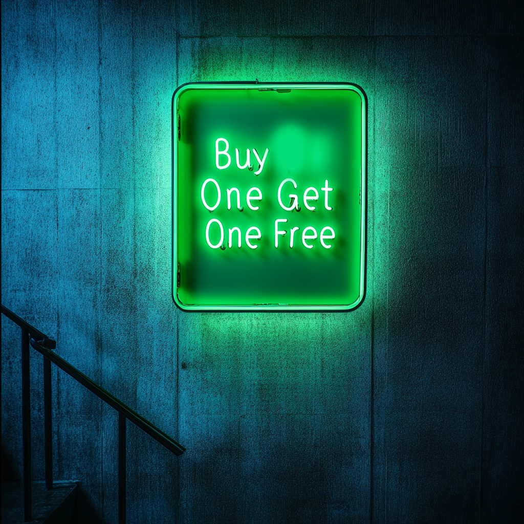 "Buy One Get One Free" - Green Neon Sign, 18 Inches
