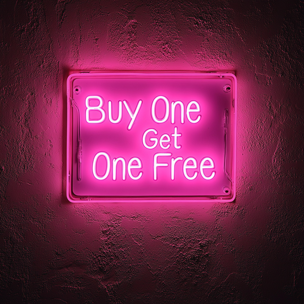 "Buy One Get One Free" - Pink Neon Sign, 18 Inches
