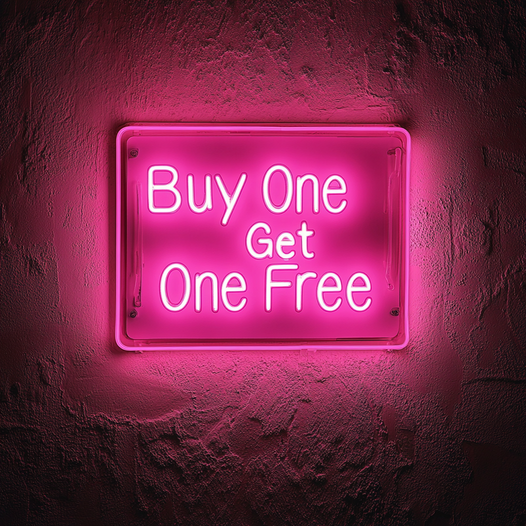 "Buy One Get One Free" - Pink Neon Sign, 18 Inches