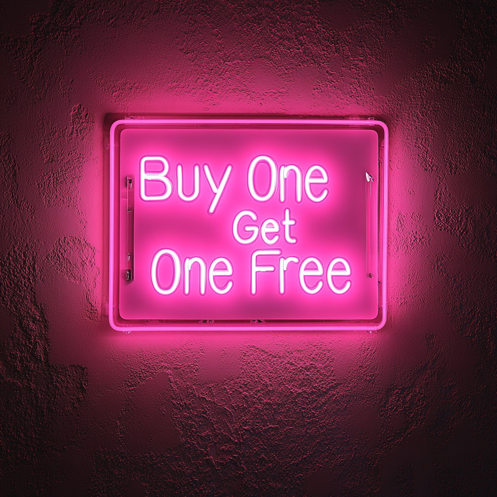 "Buy One Get One Free" - Pink Neon Sign, 18 Inches
