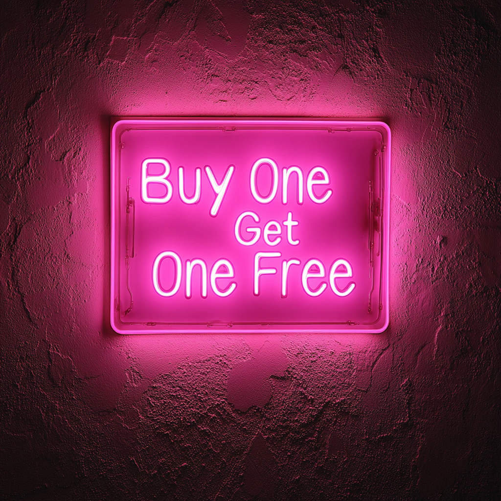 "Buy One Get One Free" - Pink Neon Sign, 18 Inches