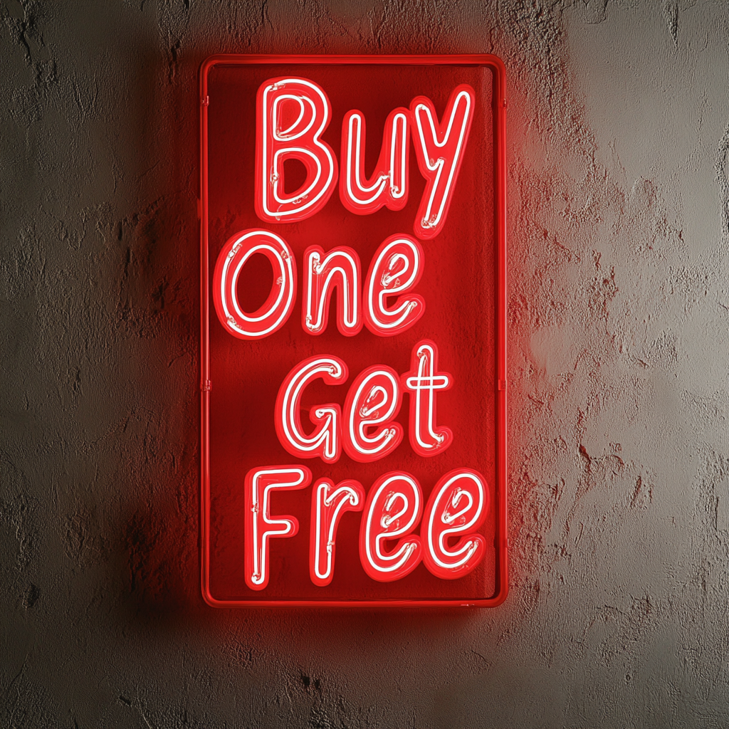 "Buy One Get One Free" - Red Neon Sign, 18 Inches