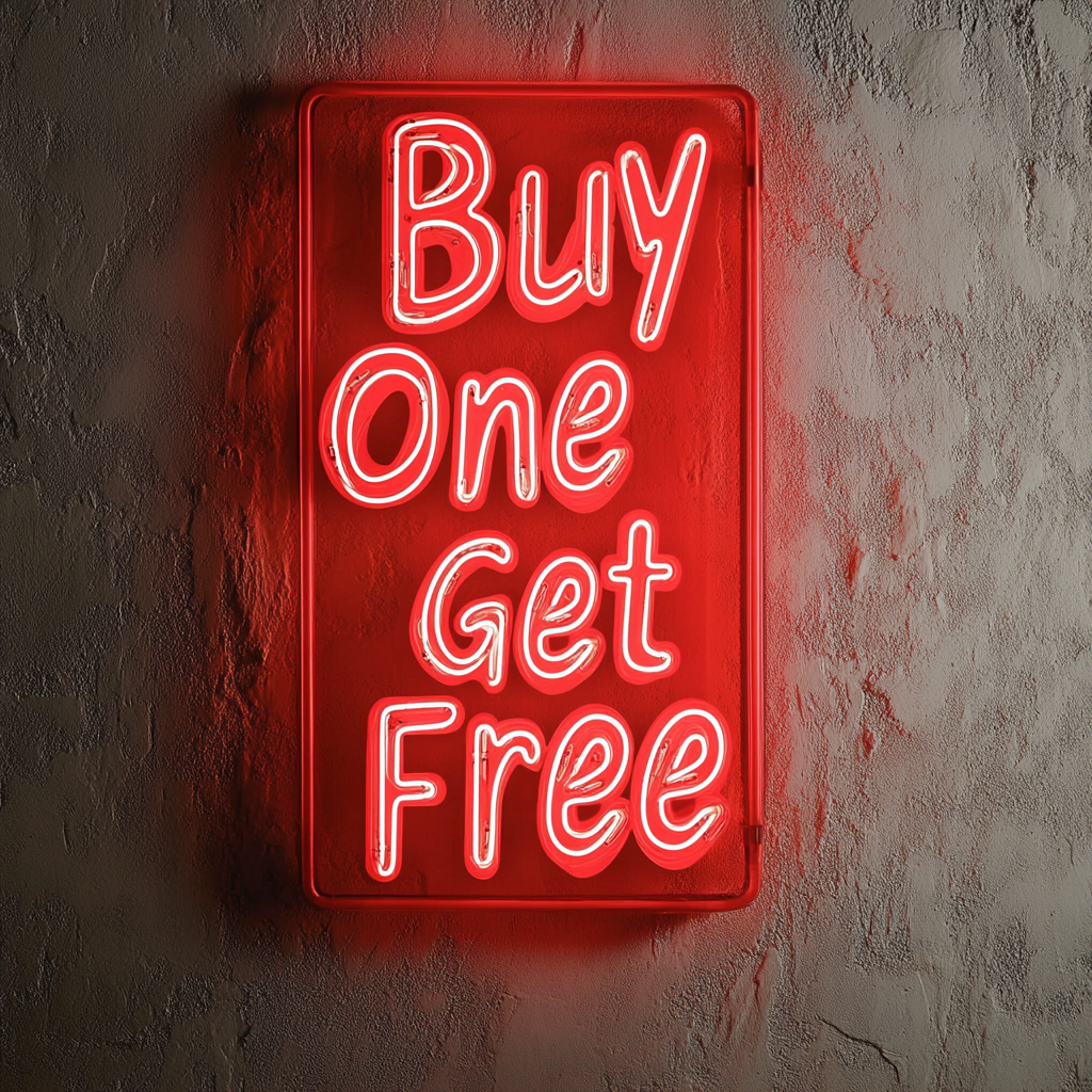 "Buy One Get One Free" - Red Neon Sign, 18 Inches
