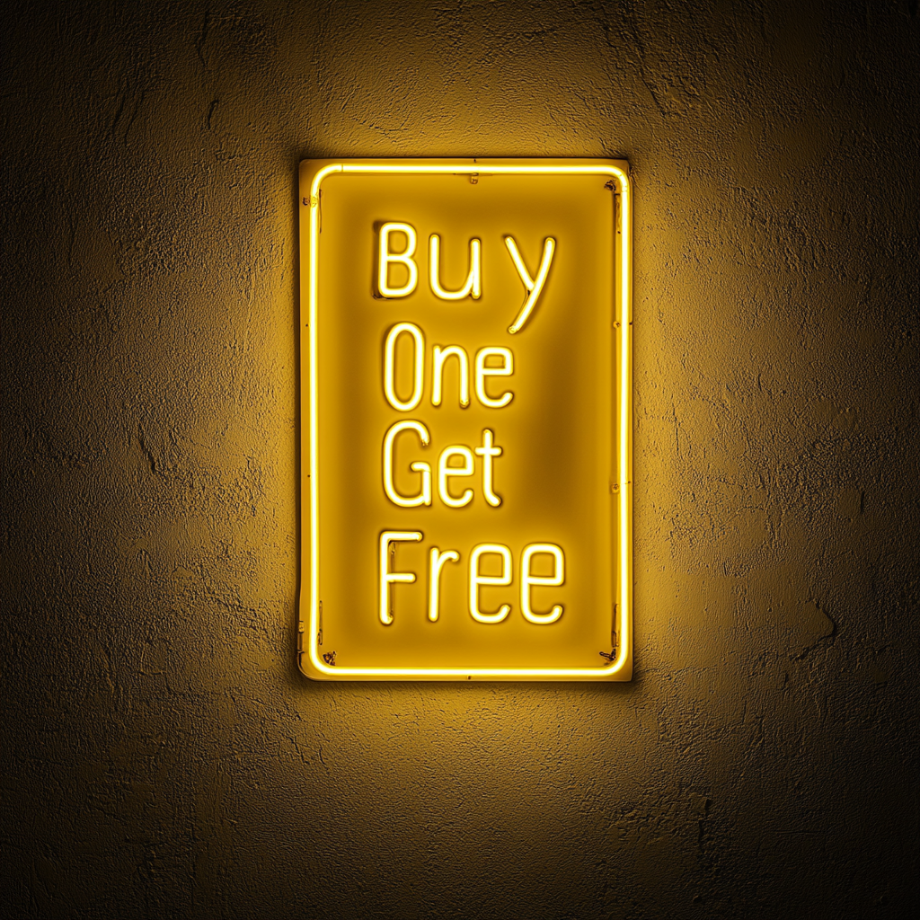 "Buy One Get One Free" - Yellow Neon Sign, 18 Inches