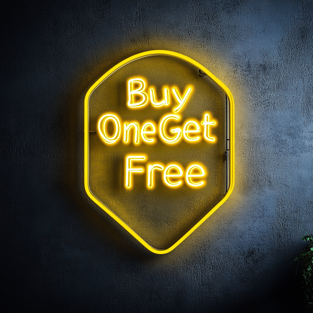 "Buy One Get One Free" - Yellow Neon Sign, 18 Inches