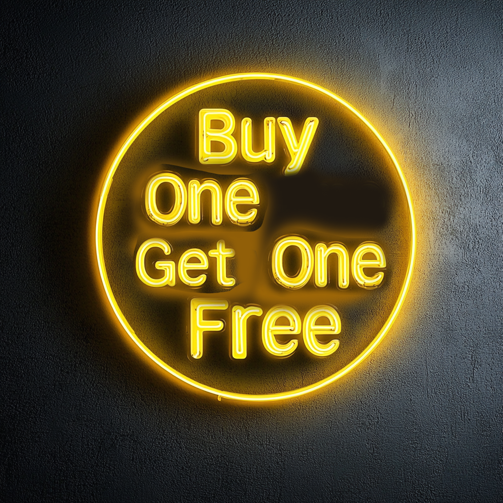 "Buy One Get One Free" - Yellow Neon Sign, 18 Inches