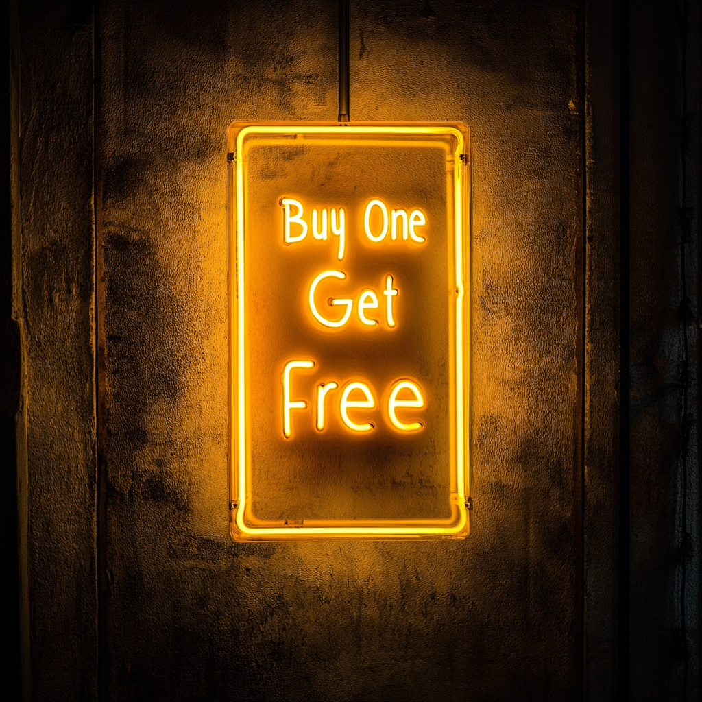 "Buy One Get One Free" - Yellow Neon Sign, 18 Inches