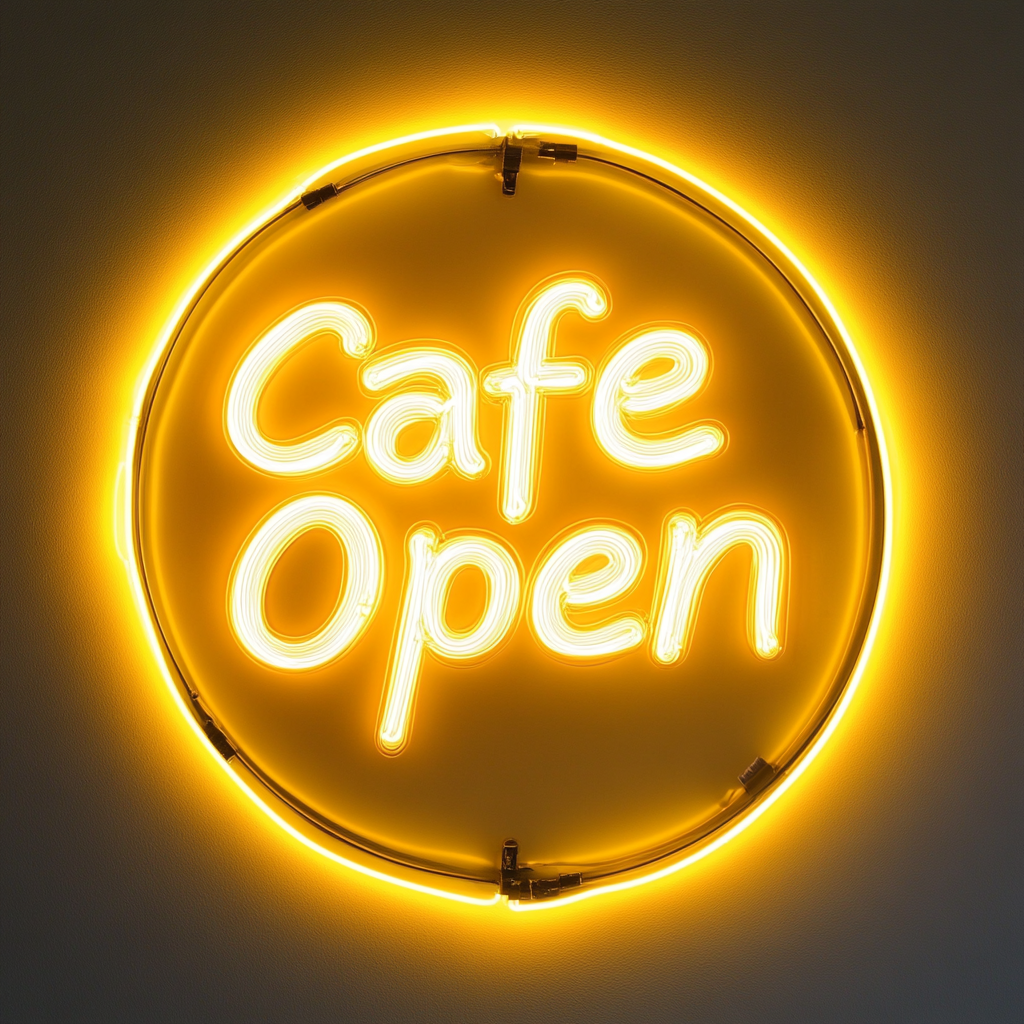 "Cafe Open" - Yellow Neon Sign, 24 Inches