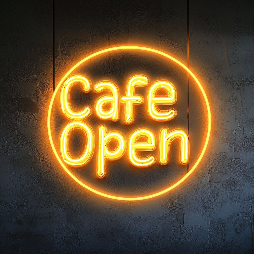 "Cafe Open" - Yellow Neon Sign, 24 Inches