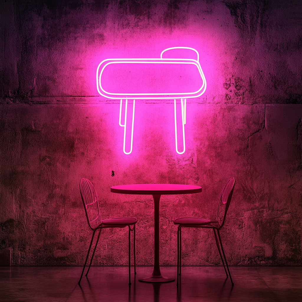 Cafe Table with Chair - Pink Neon Sign, 18 Inches