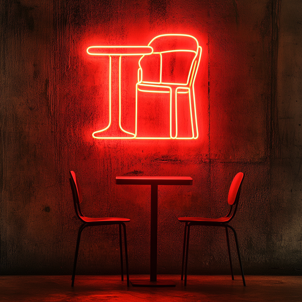 Cafe Table with Chair - Red Neon Sign, 18 Inches