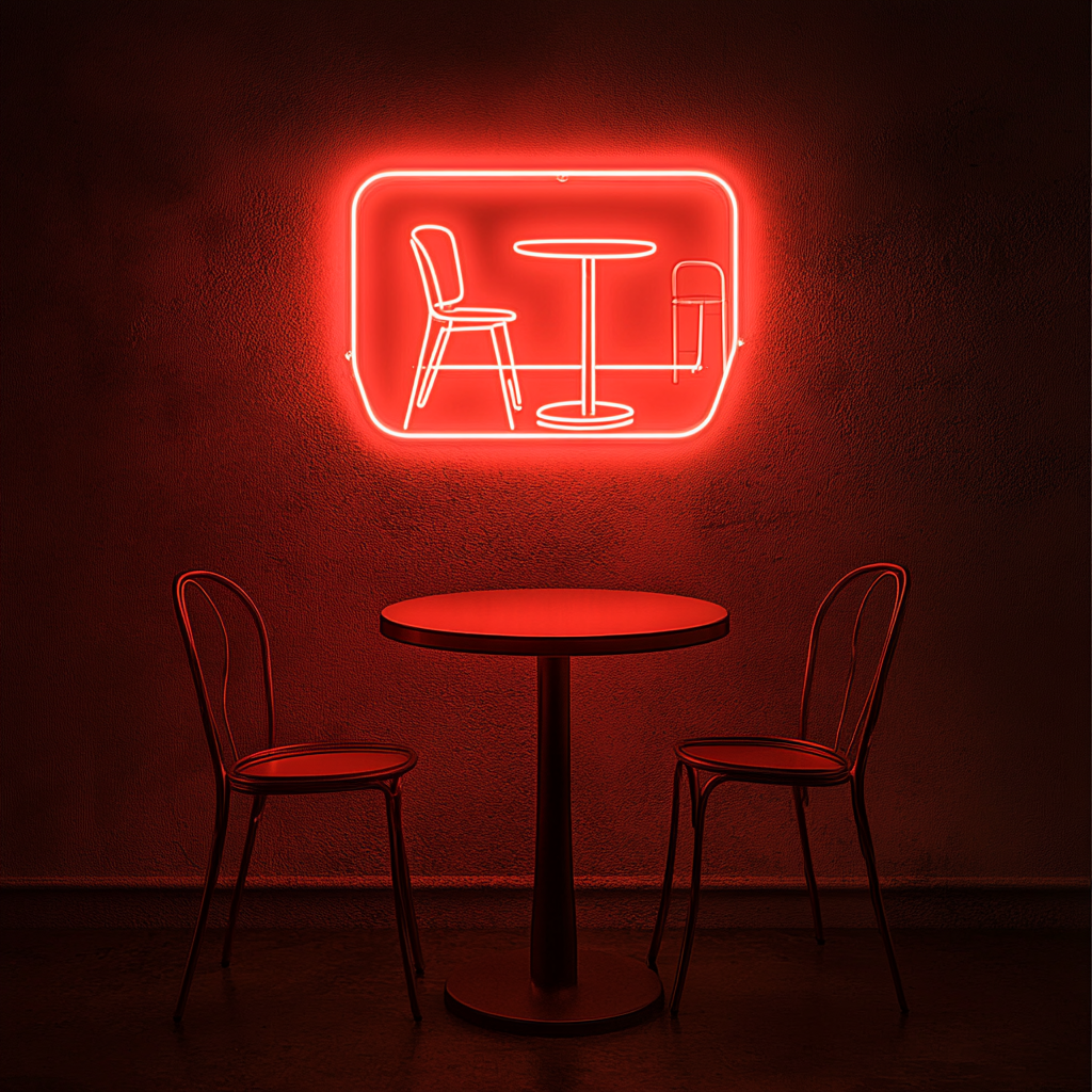 Cafe Table with Chair - Red Neon Sign, 18 Inches