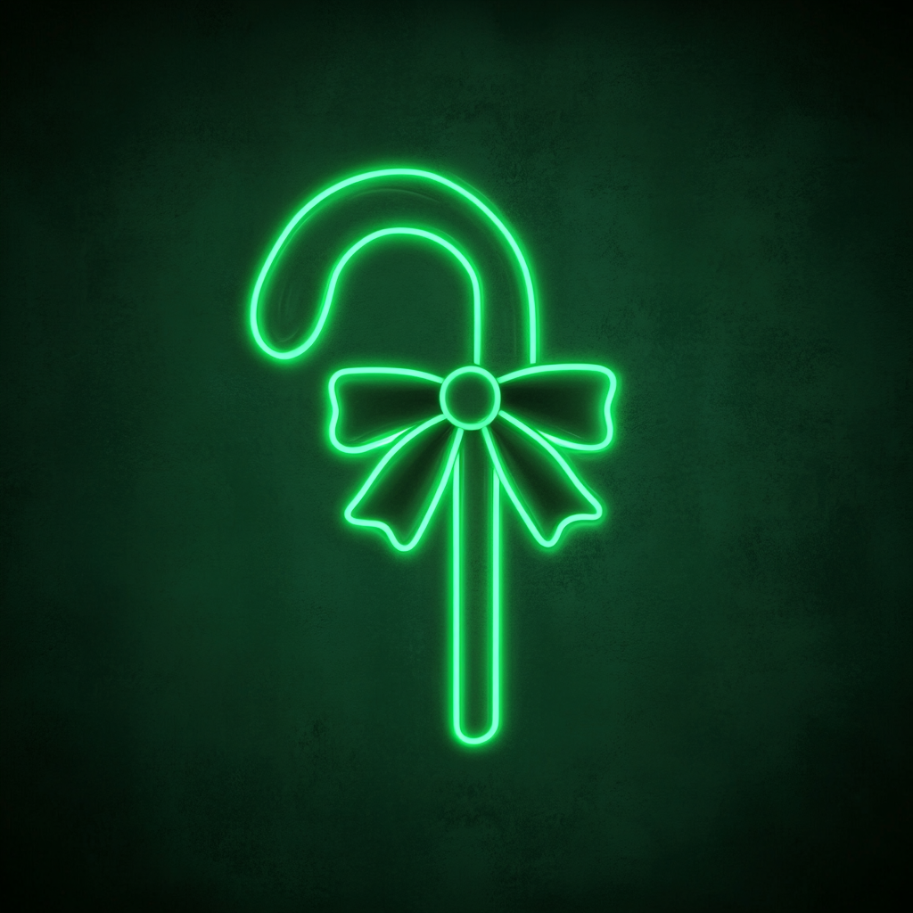 Candy Cane with Bow - Green Neon Sign, 18 Inches
