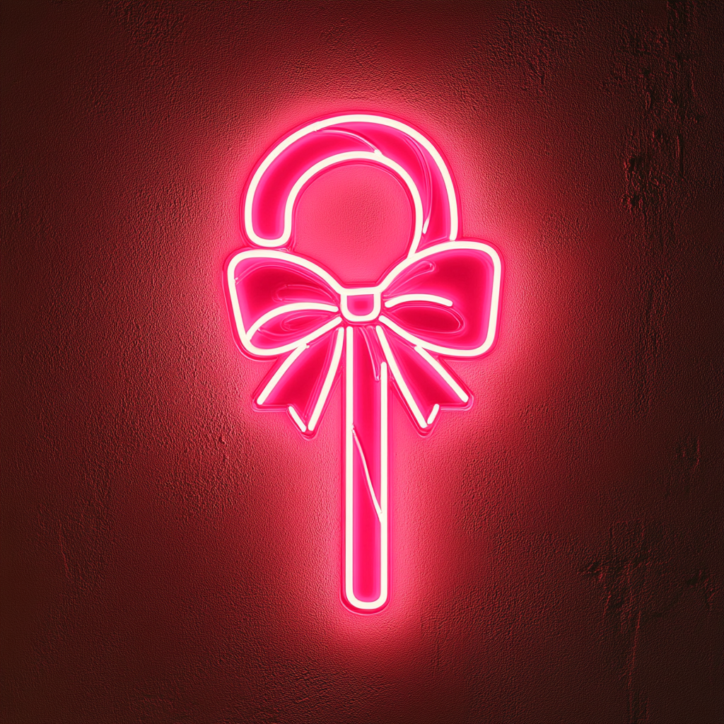 Candy Cane with Bow - Pink Neon Sign, 18 Inches
