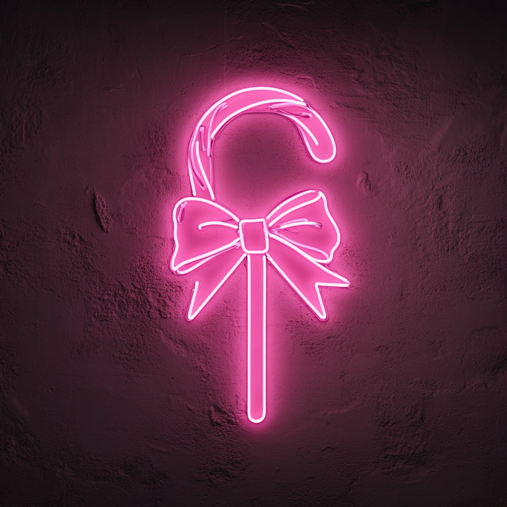 Candy Cane with Bow - Pink Neon Sign, 18 Inches