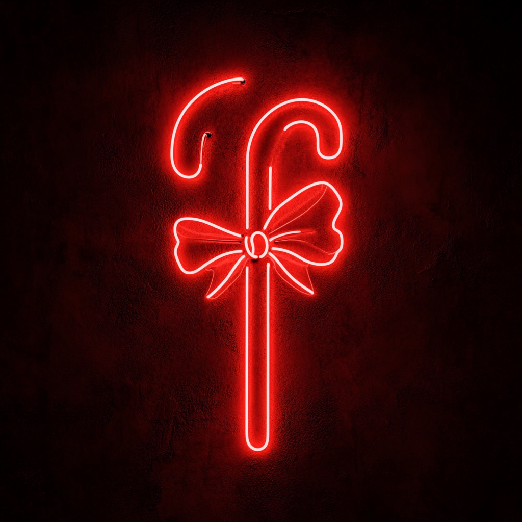 Candy Cane with Bow - Red Neon Sign, 24 Inches