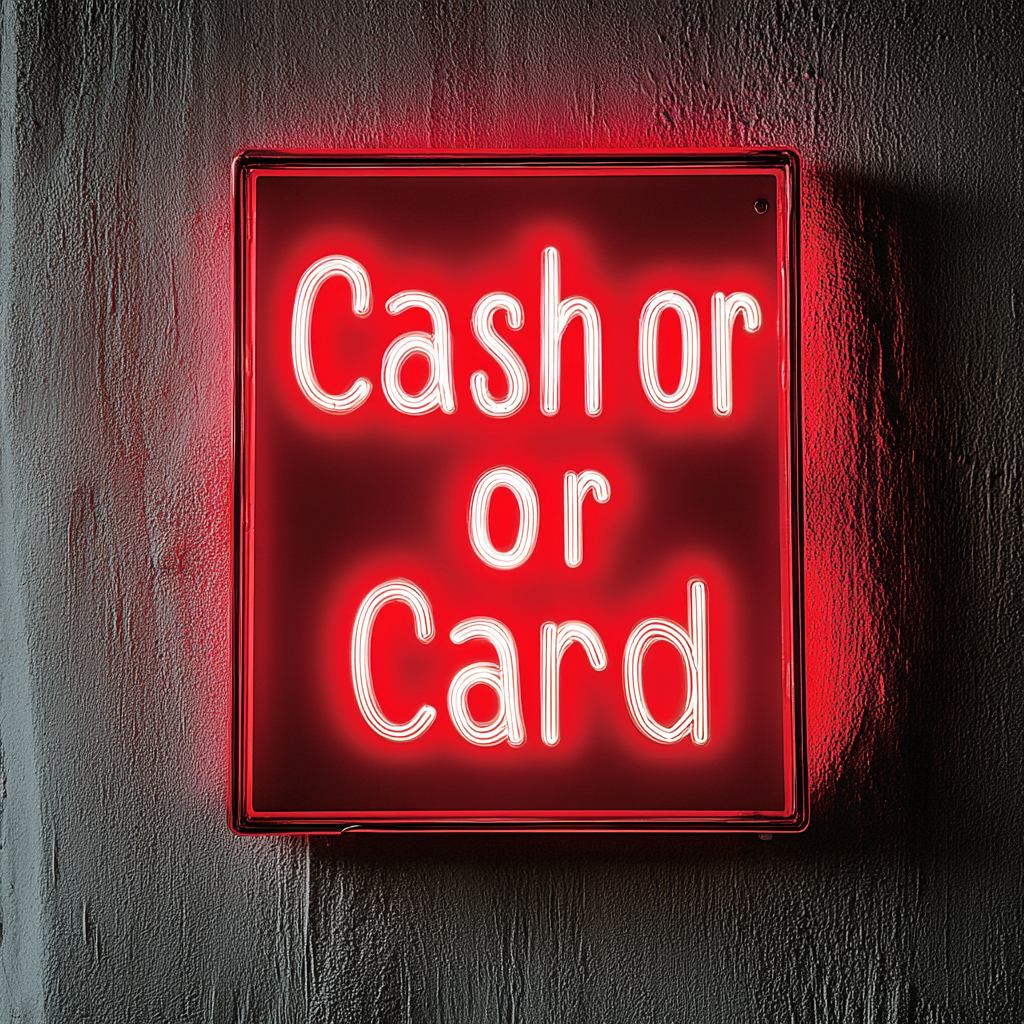 Cash or Card - Red Neon Sign, 24 Inches