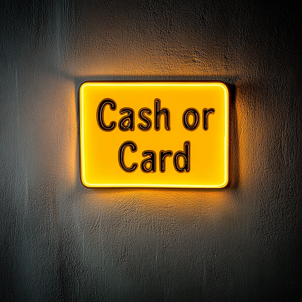 Cash or Card - Yellow Neon Sign, 24 Inches