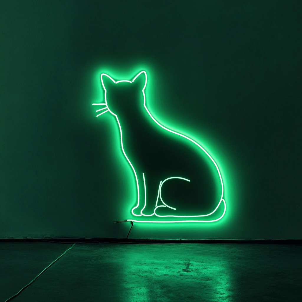 Cat Silhouette - Green Neon Sign, 24 Inches