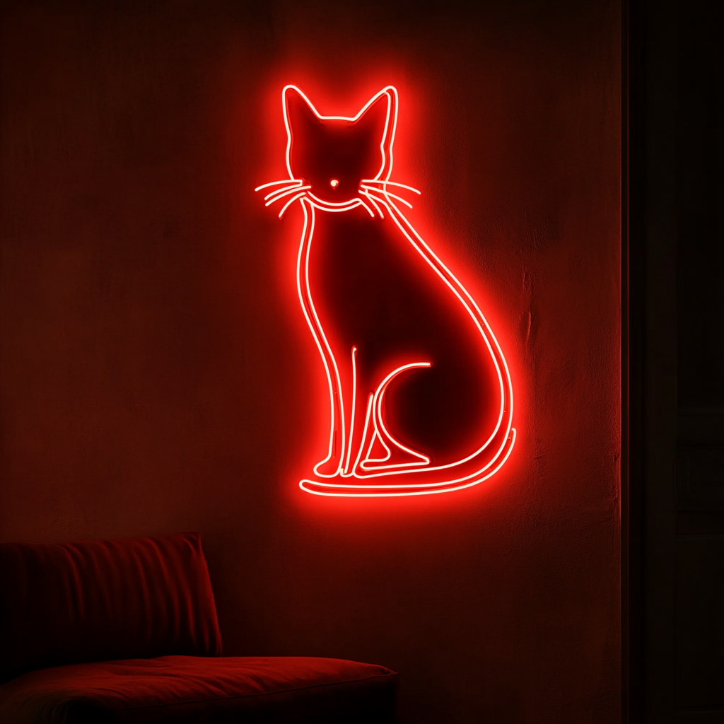 Cat Silhouette - Red Neon Sign, 18 Inches