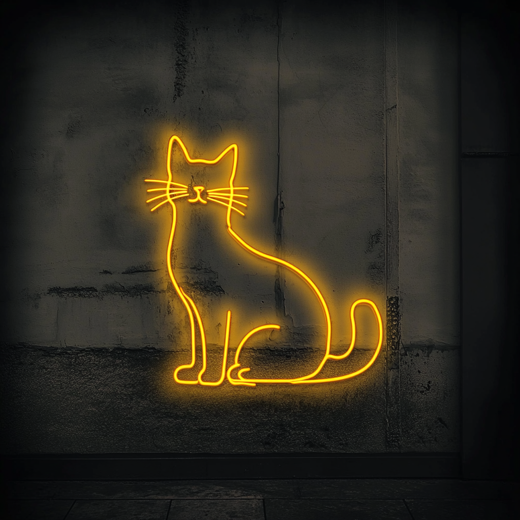 Cat Silhouette - Yellow Neon Sign, 18 Inches