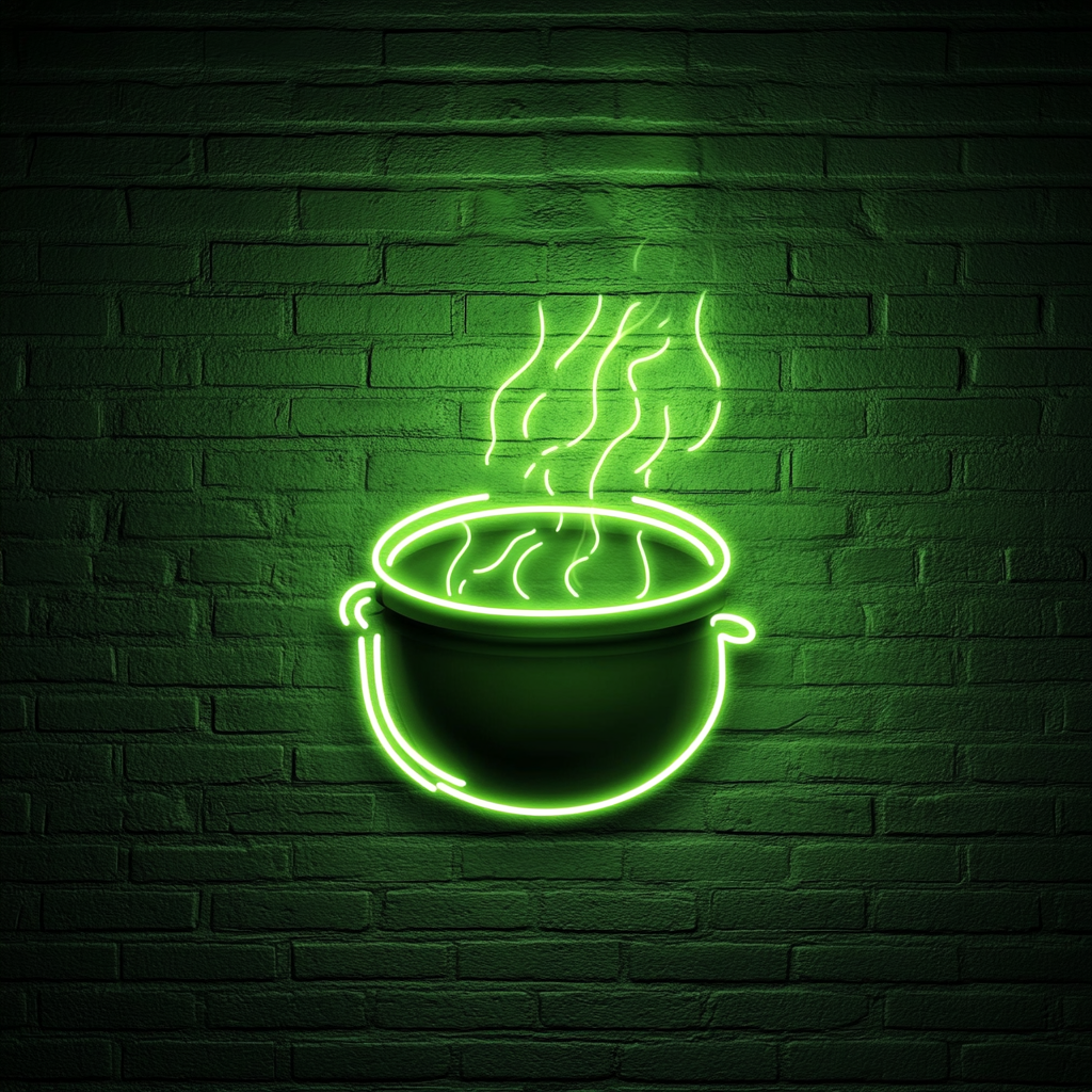 Cauldron with Steam - Green Neon Sign, 24 Inches