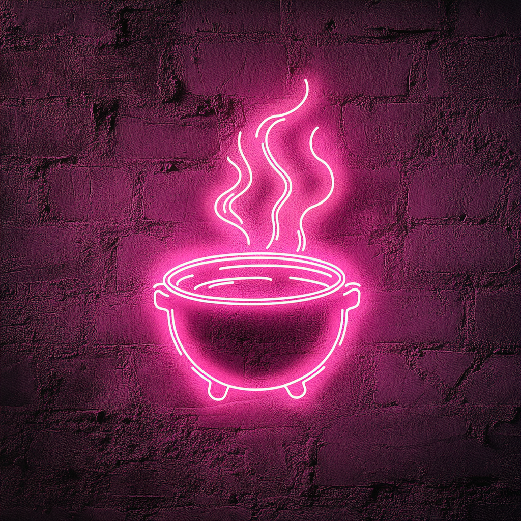 Cauldron with Steam - Pink Neon Sign, 24 Inches