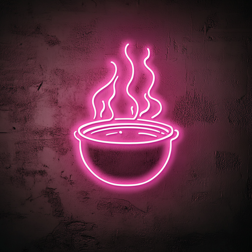 Cauldron with Steam - Pink Neon Sign, 24 Inches